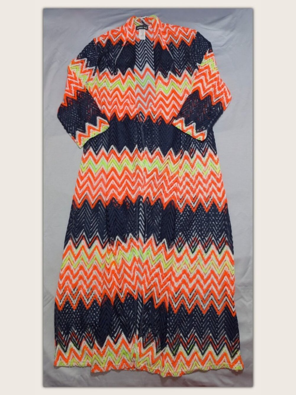 NWT Vibrant Zigzag Long Duster Cardigan / Open-Knit Cover-Up - Women's 1X